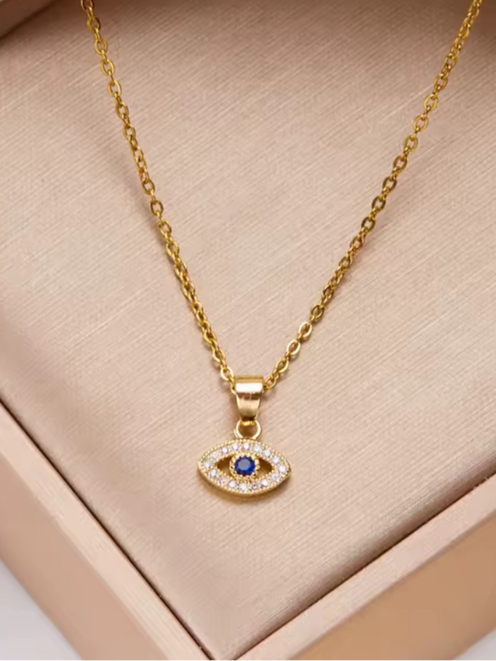 Gold Evil Eye Pendant Necklace with Blue Center